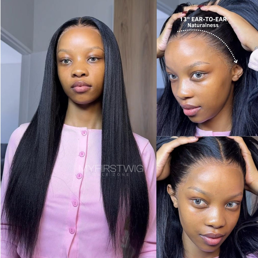 13x6 lange, glatte Perücke mit Lagen, nicht erkennbare, kleberlose Lace-Front-Perücke – NCT005