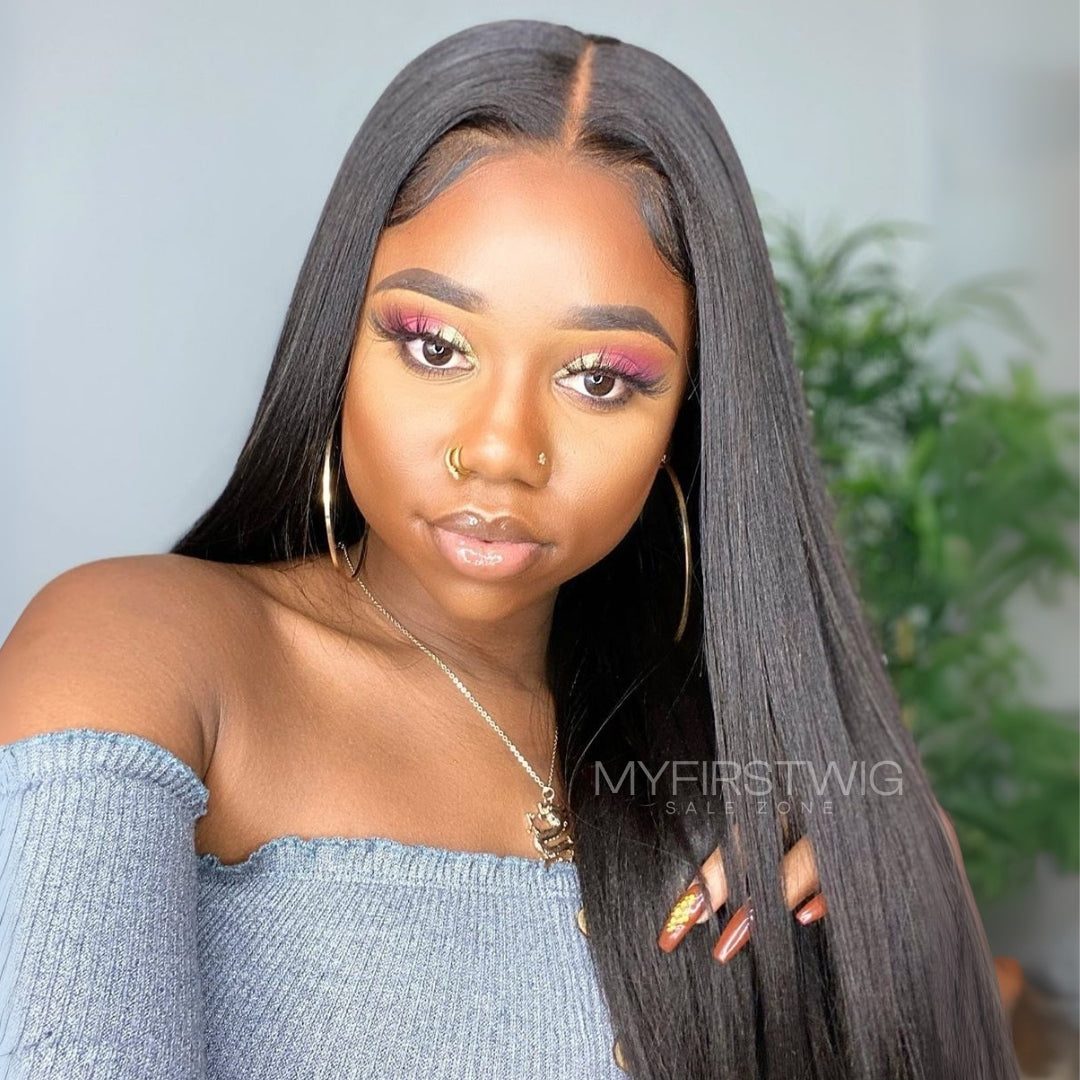 13x6 lange, glatte Perücke mit Lagen, nicht erkennbare, kleberlose Lace-Front-Perücke – NCT005