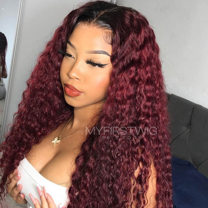 13x6 Ombre Burgundy Curly Wig Glueless Lace Front Wig - NCC009