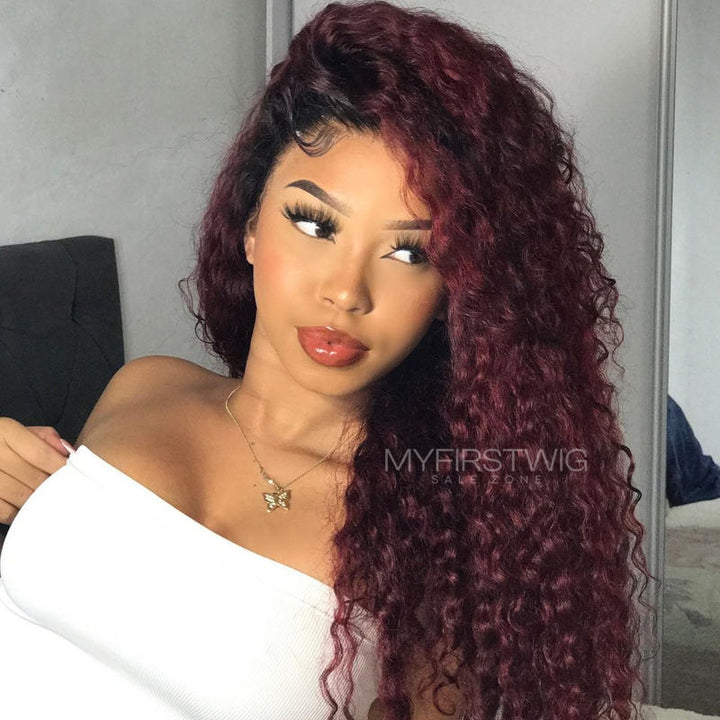 13x6 Ombre Burgundy Curly Wig Glueless Lace Front Wig - NCC009