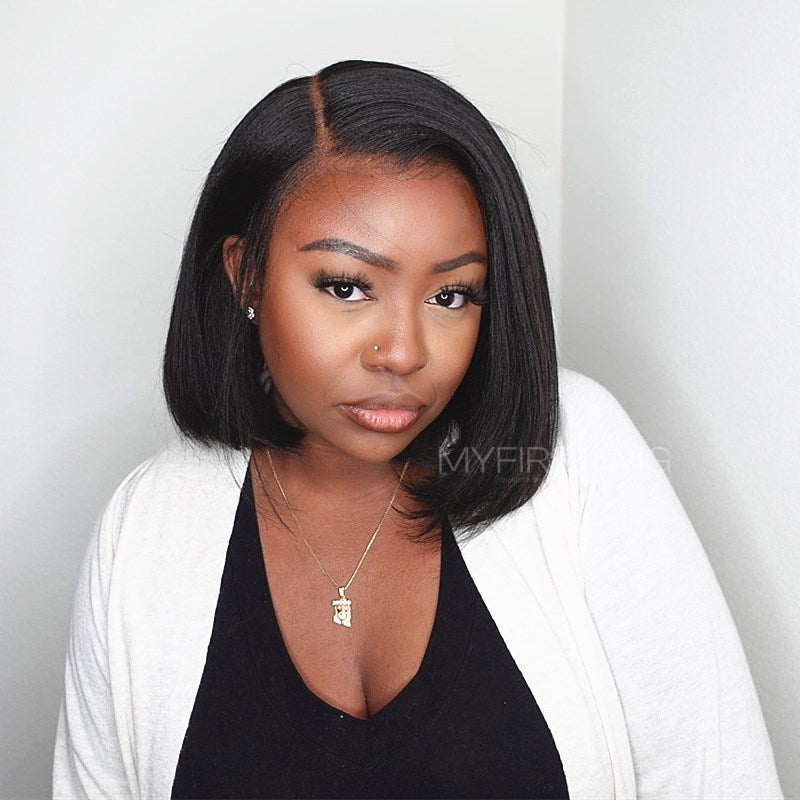 13x6 Side Part Elegant Yaki Bob Undetectable Glueless Lace Front Wig - LFB055