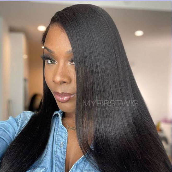 13x6 Side Part Yaki Straight Wig Undetectable Glueless Lace Front Wig - NCT011