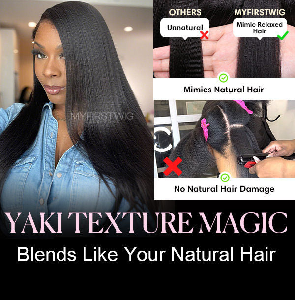 13x6 Side Part Yaki Straight Wig Undetectable Glueless Lace Front Wig - NCT011