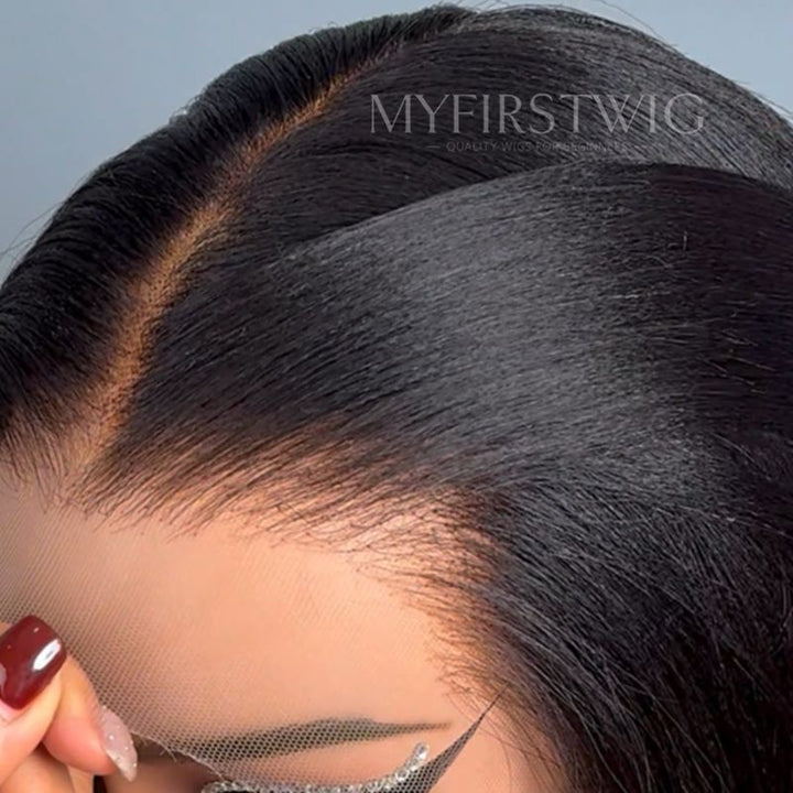 13x6 Glatter, langer Bob, unsichtbare, kleberlose Lace-Front-Perücke – ANI8004