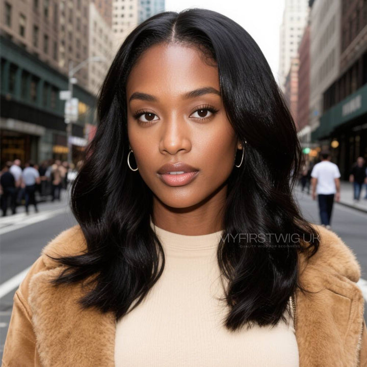 14-16 Inch Shoulder Length Middle Part Wavy HD Lace Wear & Go Glueless Wig - CLW026