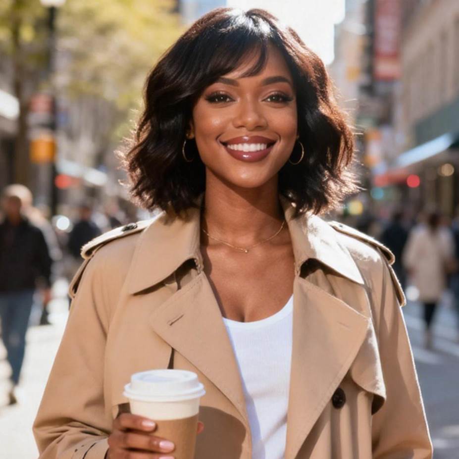 14-16 Inch Bangs Mess Wavy HD Lace Wear & Go Glueless Wig - CLW018