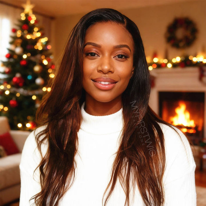 14-16 Zoll Ombre Braun Langschichten Bob HD Lace Wear &amp; Go Kleberlose Perücke - CLB019