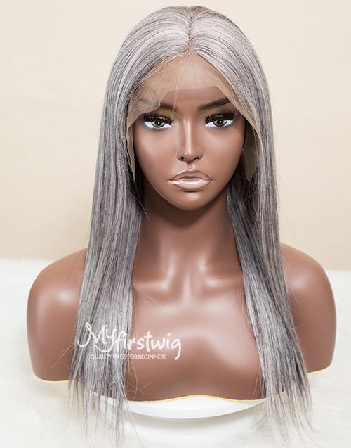 14-20 Inch Salt & Pepper Grey Straight HD Lace Wear & Go Glueless Wig - CLS033