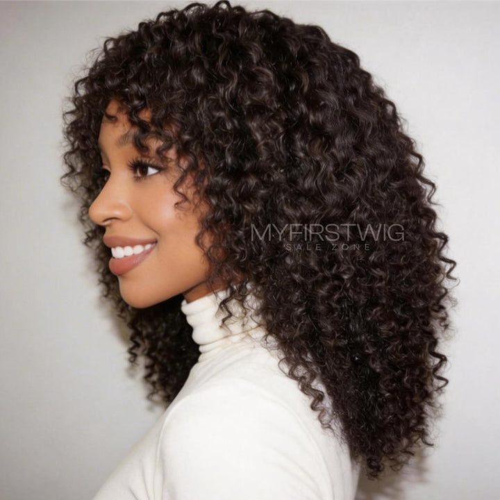 14-20 Inch Deep Wavy Curly With Bangs HD Lace Wear & Go Glueless Wig - CLC012