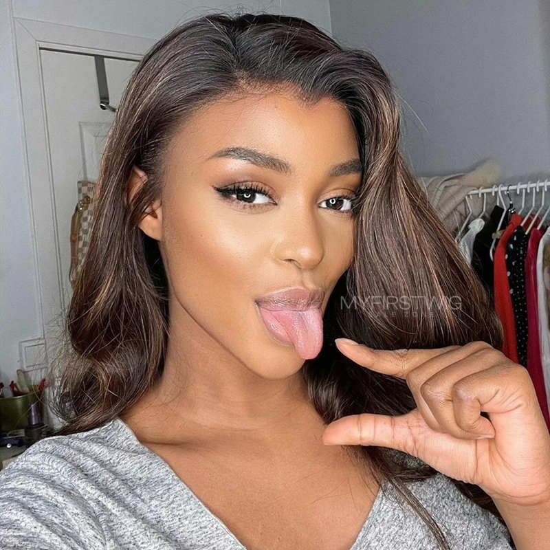 Volle Spitze Perücke Highlight Braun Wellig Kleberfreie Echthaar Perücke -LM015 