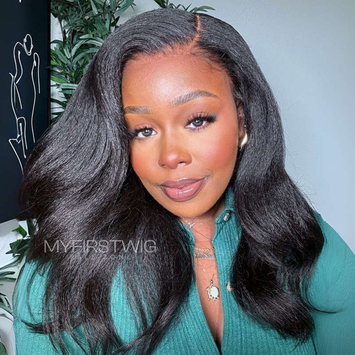 Volle Spitzeperücke mit Vorhang-Pony, lang, gewellt, ohne Kleber, Echthaarperücke – LM004