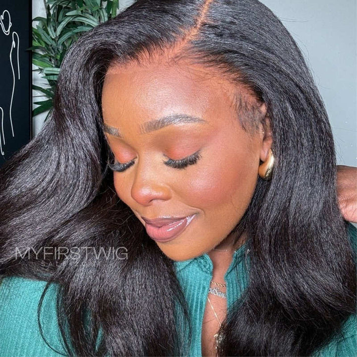 Volle Spitzeperücke mit Vorhang-Pony, lang, gewellt, ohne Kleber, Echthaarperücke – LM004