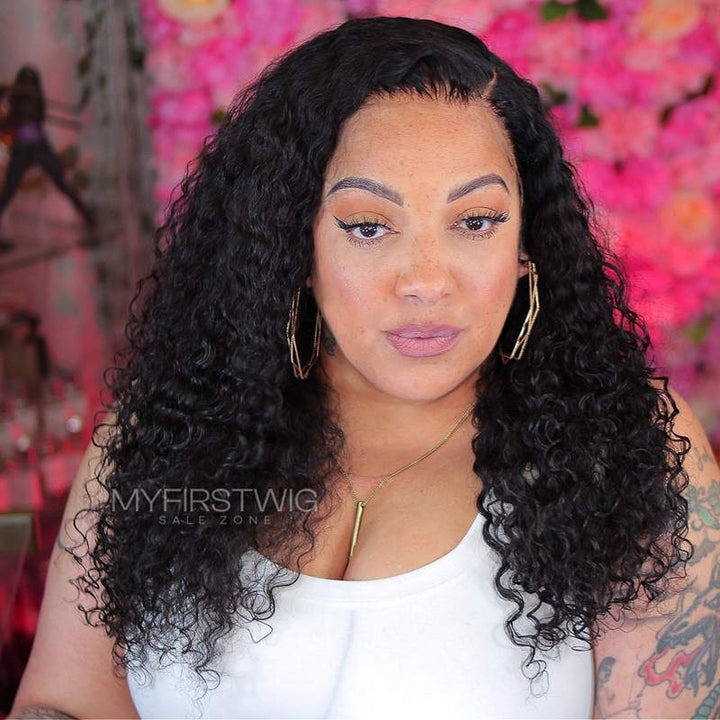 Volle Spitzeperücke mit Vorhang-Pony, lang, gewellt, ohne Kleber, Echthaarperücke – LM004