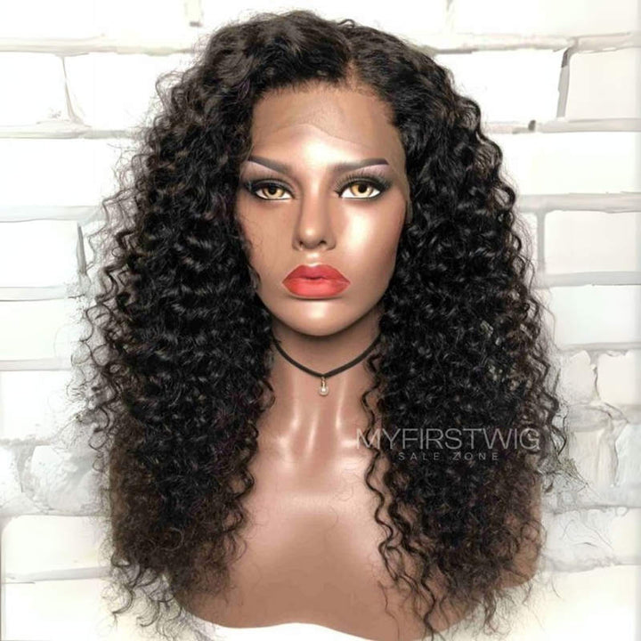 Volle Spitzeperücke mit Vorhang-Pony, lang, gewellt, ohne Kleber, Echthaarperücke – LM004