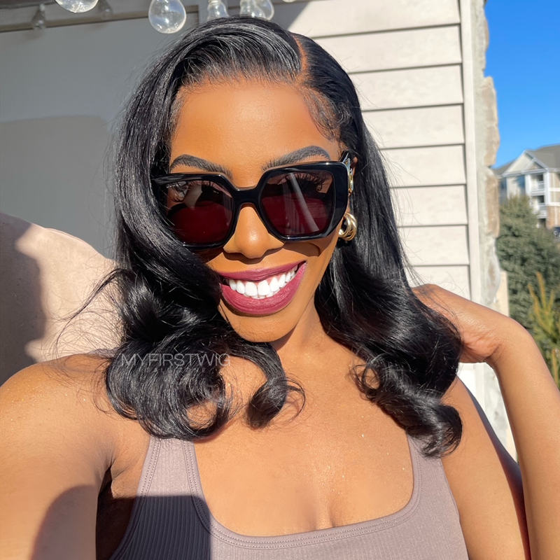 14-22 Inch Full Lace Wig Side Part Wavy Human Hair Wig - SLM018