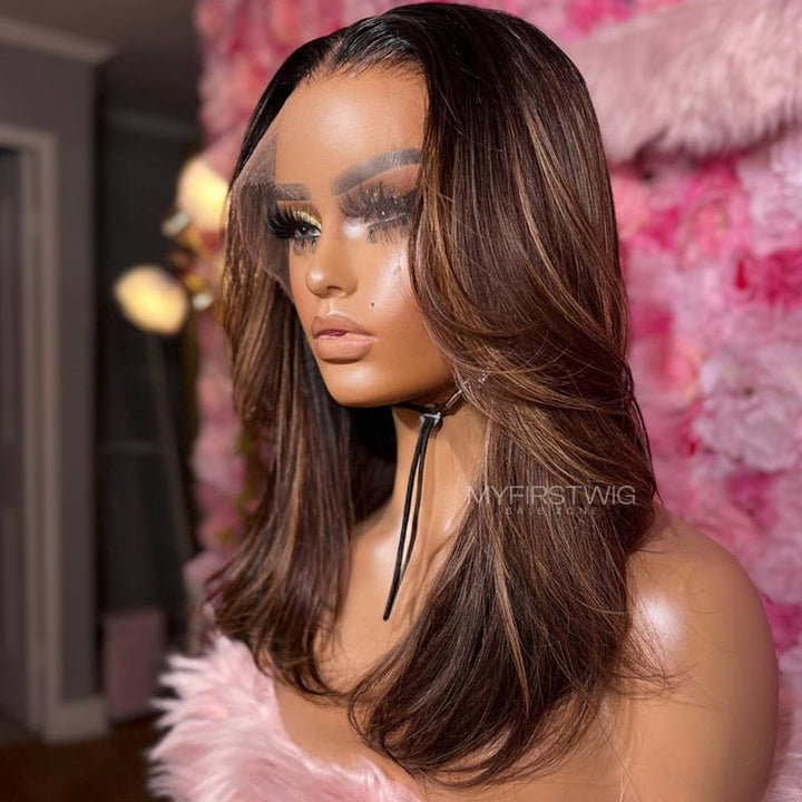 16-20 Zoll Highlight Braun Glatt HD Lace Wear &amp; Go Kleberlose Perücke - CLS011