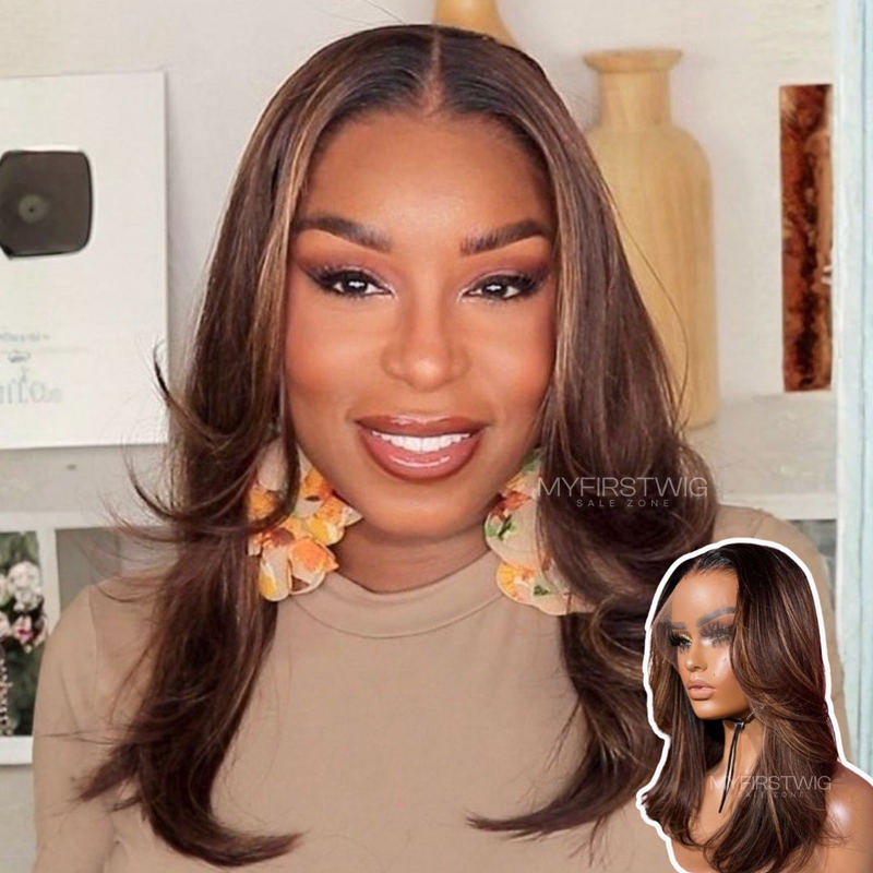 16-20 Zoll Highlight Braun Glatt HD Lace Wear &amp; Go Kleberlose Perücke - CLS011