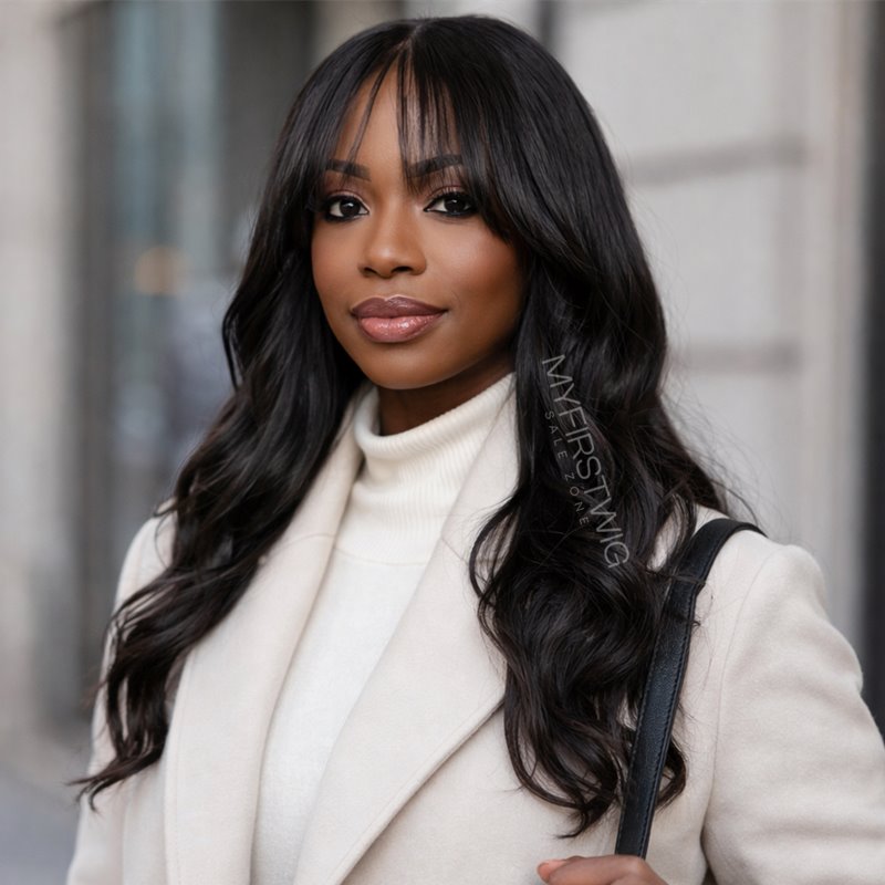 16-20 Inch Curtain Bangs Wavy HD Lace Wear & Go Glueless Wig - CLW001