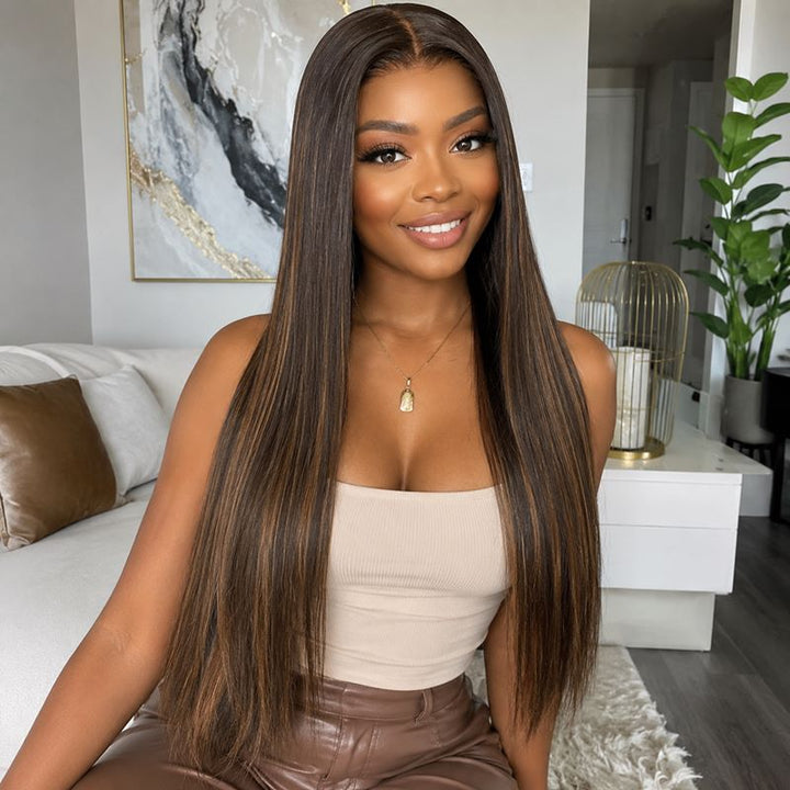 16-20 Inch Highlight Brown Straight HD Lace Wear & Go Glueless Wig - CLS017MB