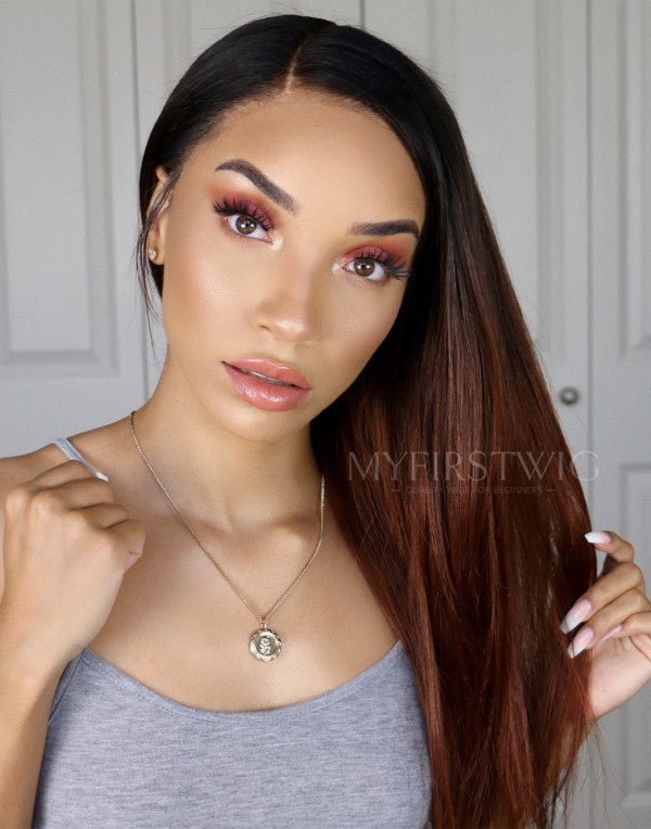 14-20 Inch Raven ElyseTV Auburn Brown Straight HD Lace Wear & Go Glueless Wig - CLS031