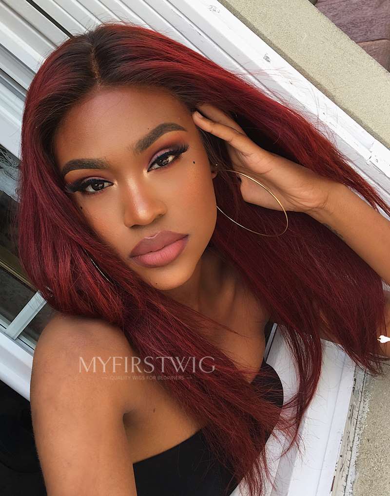 16-20 Inch Burgundy Straight Layers HD Lace Wear & Go Glueless Wig - CLS013