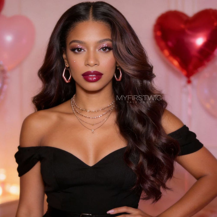 16-20 Inch Burgundy Wavy HD Lace Wear & Go Glueless Wig - CLW013