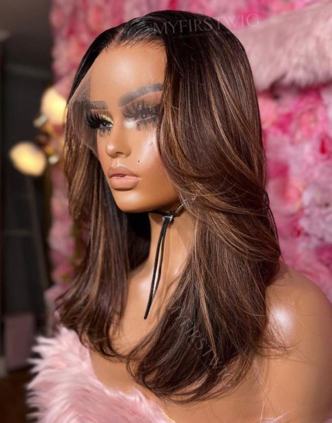 16-20 Inch Highlight Brown Straight HD Lace Wear & Go Glueless Wig - CLS011