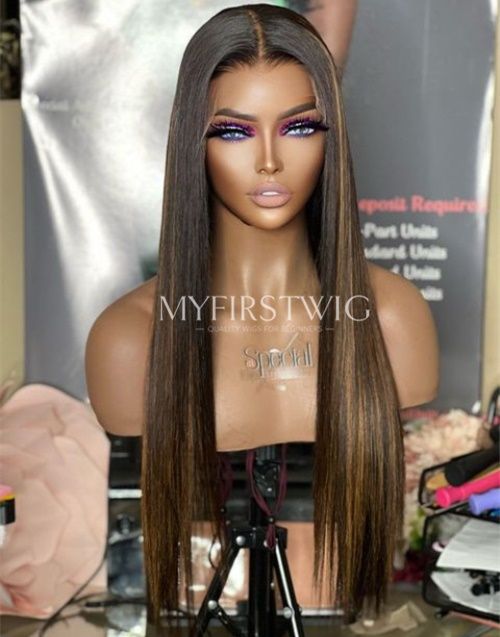 16-20 Inch Highlight Brown Straight Layers HD Lace Wear & Go Glueless Wig - CLS017