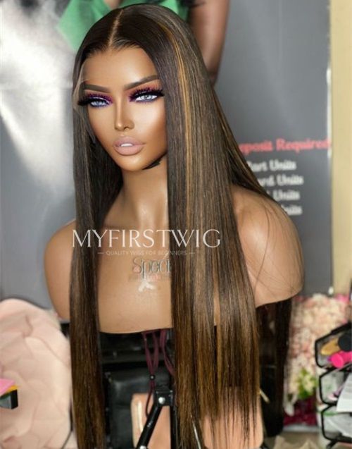 16-20 Inch Highlight Brown Straight Layers HD Lace Wear & Go Glueless Wig - CLS017
