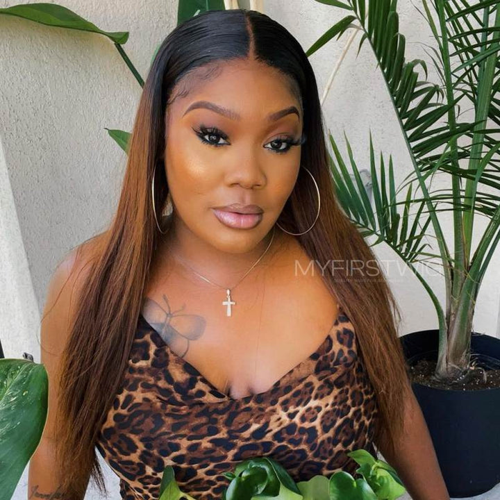 16-20 Zoll Ombre Braun Glatt HD Lace Wear &amp; Go Perücke ohne Kleber - CLS016