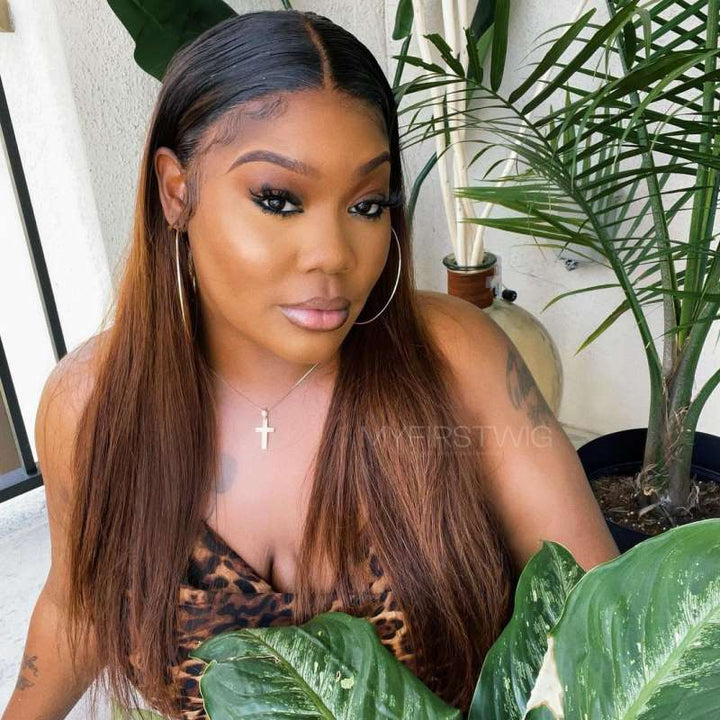 16-20 Zoll Ombre Braun Glatt HD Lace Wear &amp; Go Perücke ohne Kleber - CLS016