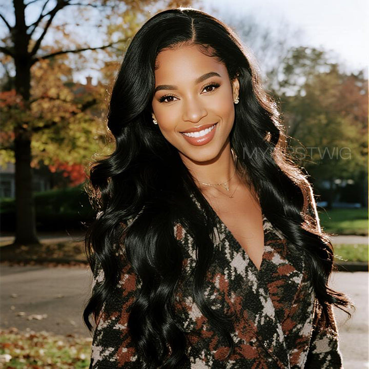 16-20 Zoll Seitenscheitel Lange gewellte HD Lace Wear &amp; Go-Perücke ohne Kleber - CLW006