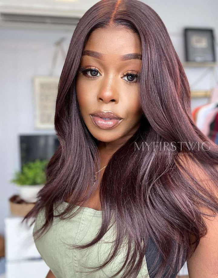 16-20 Inch Yaki Straight Burgundy HD Lace Wear & Go Glueless Wig - CLS026