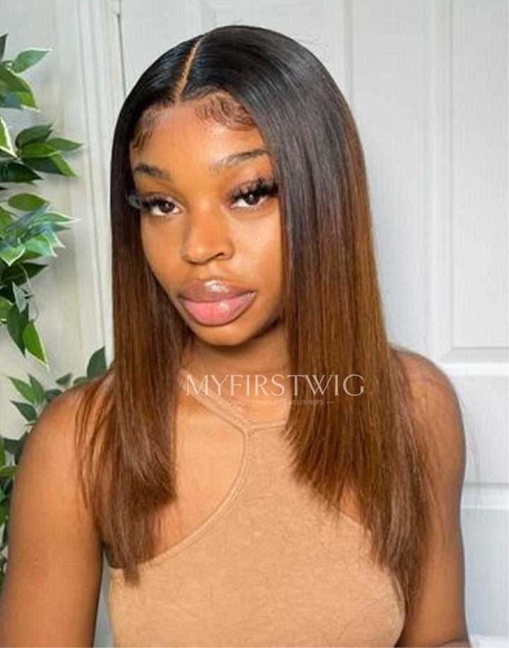Ombre Brown Straight Layers Wig Invisible Glueless 4x4" Closure Wig  - FL44J09