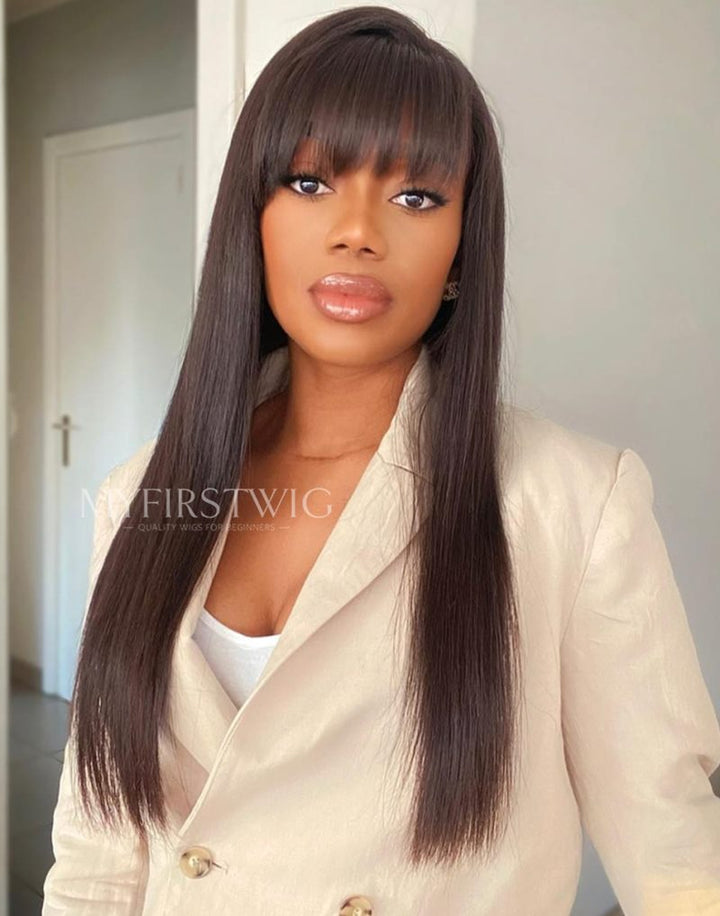 16-20" Straight With Bangs Invisible Glueless 4x4" Closure Wig  - FL44J04
