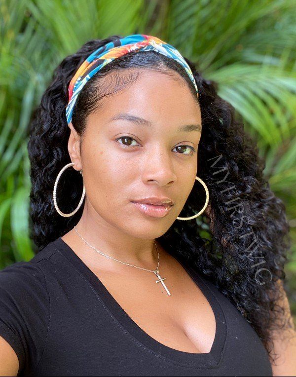 18-20" lockige, tief gewellte Stirnbandperücke, klebefreie Aufziehperücke – HBW003