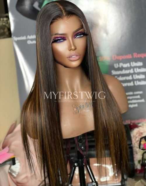 18-20 Inch Highlight Brown Straight 4x4 Closure Wig - Final Deal & No Code Needed - ABFL4449