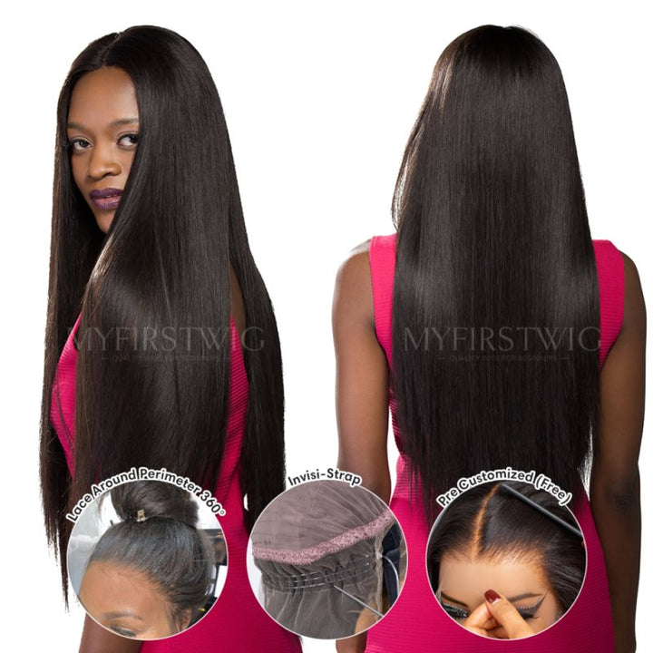 Volle Spitzeperücke, glatte, lange Perücke, klebefreie Perücke aus Echthaar – LM003 