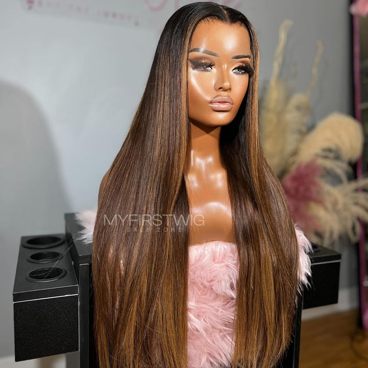 Volle Spitzeperücke, glatte, lange Perücke, klebefreie Perücke aus Echthaar – LM003 