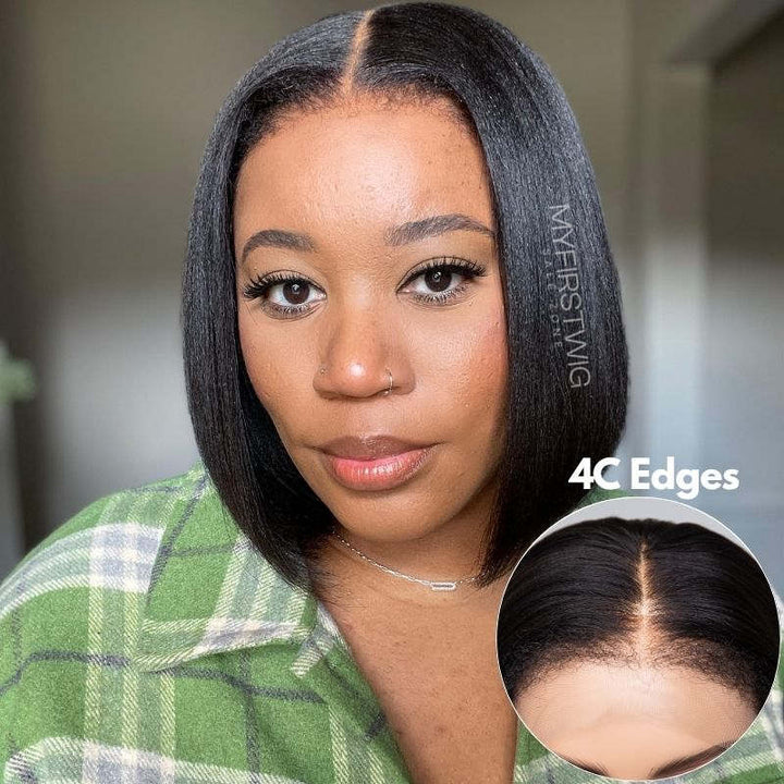 4C Natural Edges - Yaki Texture Bob Wig HD Lace Wear & Go Glueless Wig - CLB047