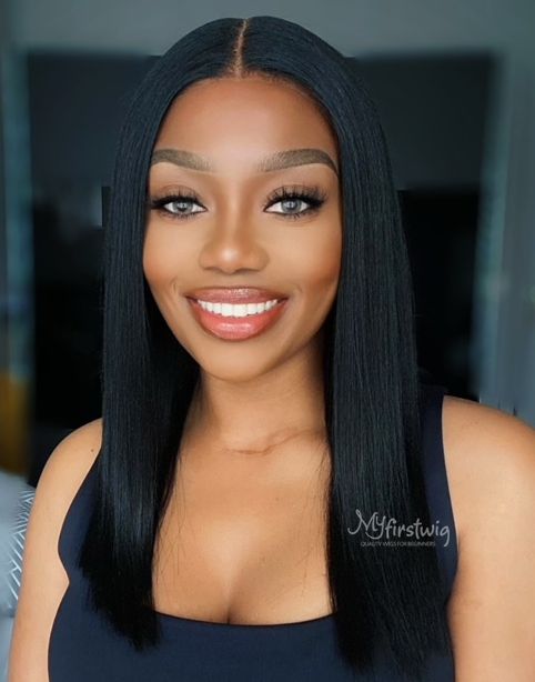 5x5 Closure Wig Straight Middle Part Glueless Human Hair 18-24 Inch -CWCBS021