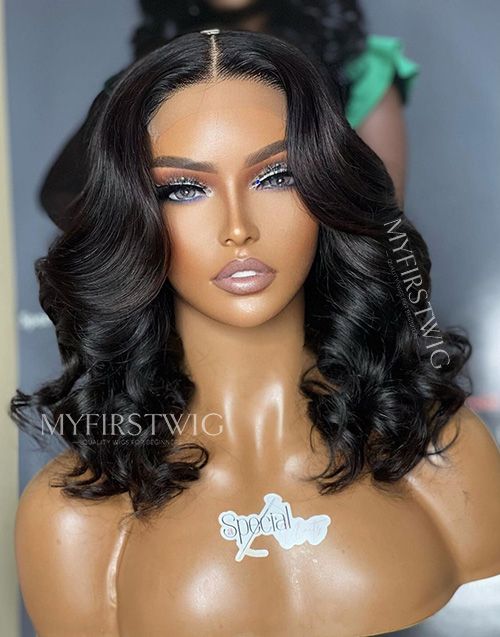 5x5 Closure Wig Shoulder Length Wavy Glueless Human Hair Wig 18-24 Inch -CWSPE005