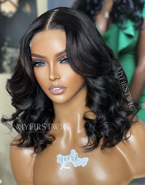 5x5 Closure Wig Shoulder Length Wavy Glueless Human Hair Wig 18-24 Inch -CWSPE005