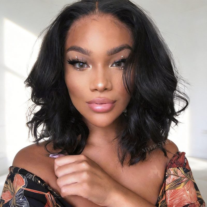 C-Shape Ear Fit 7x5" Wear & Go Glueless Wig 180% Density - Messy Wave Bob Wig - PM006