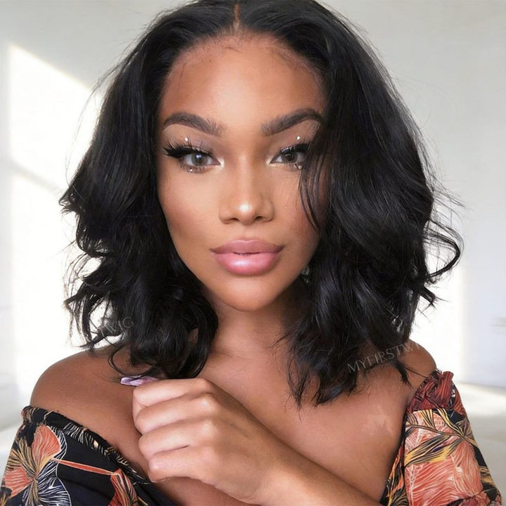 C-Shape Ear Fit 7x5" Wear & Go Glueless Wig 180% Density - Messy Wave Bob Wig - PM006