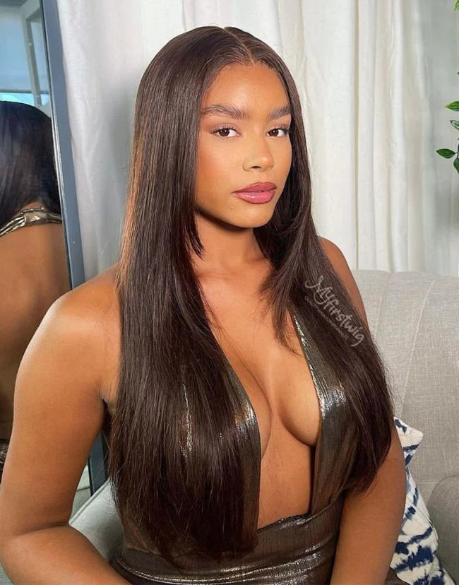 C-Shape Ear Fit 7x5" Wear & Go Glueless Wig 180% Density - Caramel Brown Straight Layers- PM043