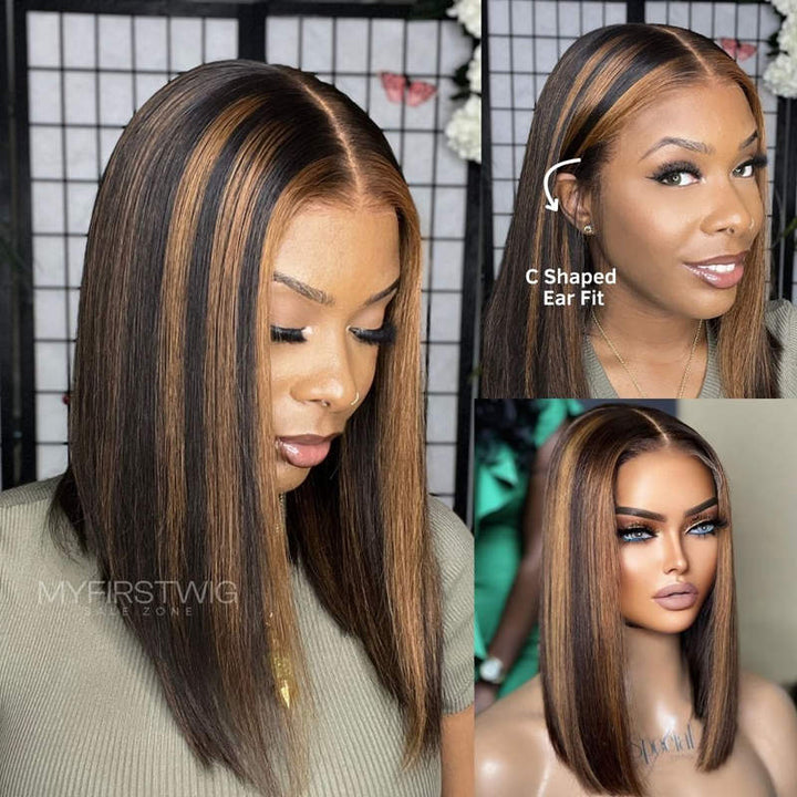 7x5 Freier Scheitel Pre Max Wear &amp; Go kleberlose Perücke - Burgunderrote glatte Bob-Perücke - PM016