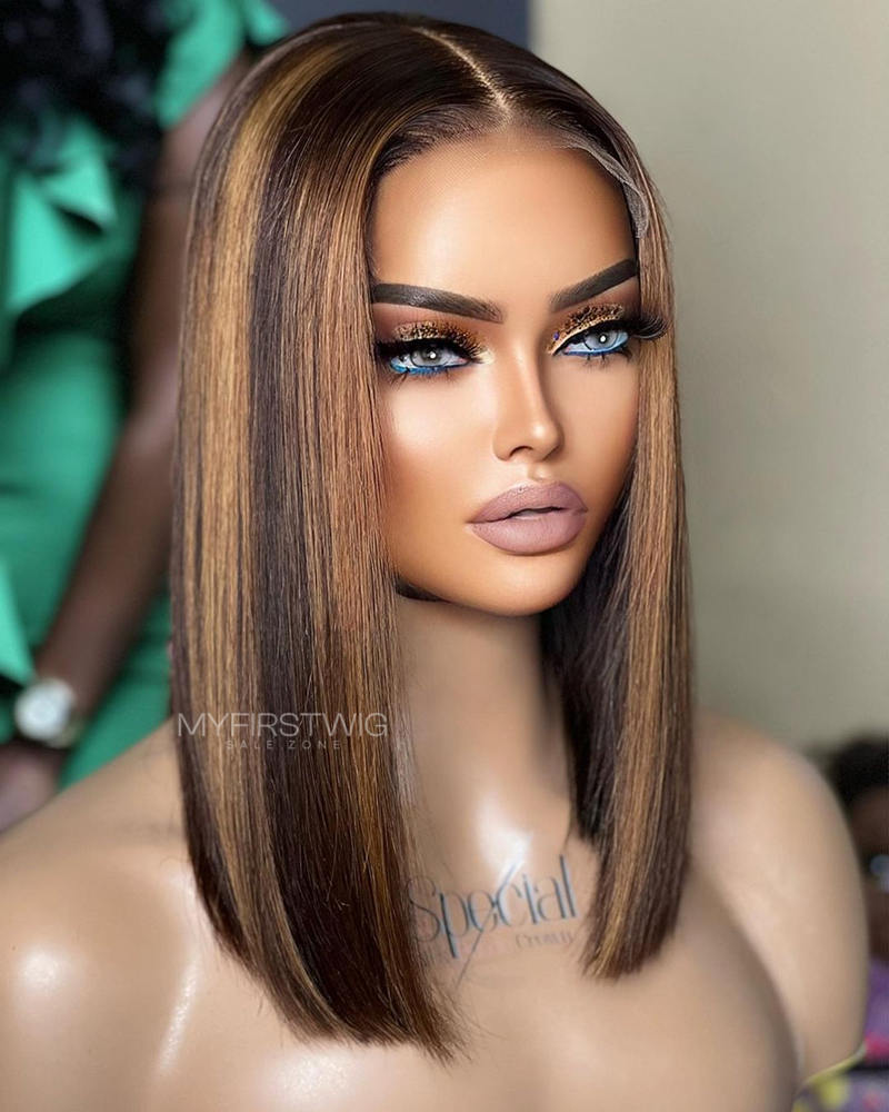 7x5 Freier Scheitel Pre Max Wear &amp; Go kleberlose Perücke - Burgunderrote glatte Bob-Perücke - PM016