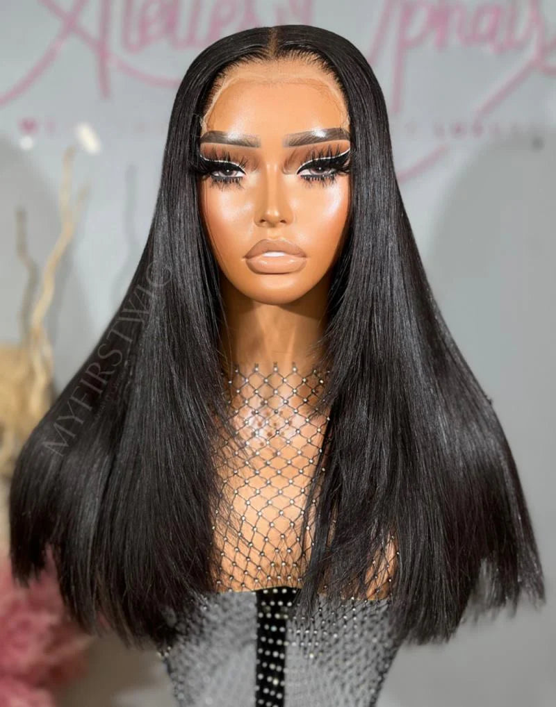 7x5 Free Part Pre Max Wear &amp; Go Perücke ohne Kleber - Natürliche schwarze glatte Perücke - PM005