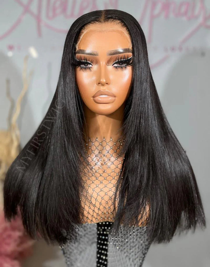 7x5 Free Part Pre Max Wear &amp; Go Perücke ohne Kleber - Natürliche schwarze glatte Perücke - PM005